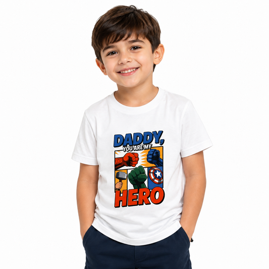 Kids "Daddy, You Are My Hero" Graphic T-Shirt – White