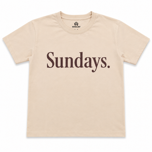 Kids Graphic T-Shirt – "Sundays." Beige Cotton Tee
