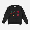 Girl Black Sweatshirt with Colorful Embroidered Fruits & Flowers