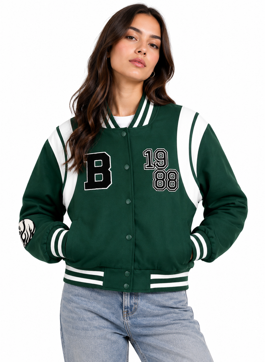 Women’s Dark Green Varsity Bomber Jacket